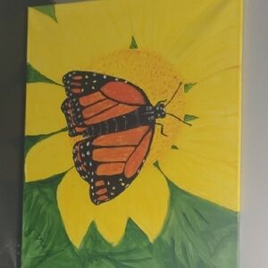 Butterfly on Sunflower Canvas Art